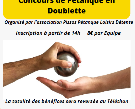 Concours de Pétanque en doublette Téléthon... Le 22 nov 2024