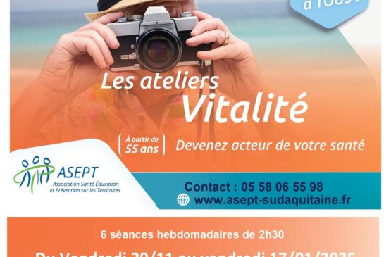 Les ateliers vitalité Du 29/11/2024 au 17/1/2025