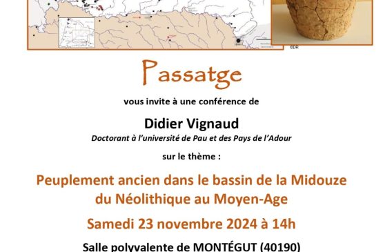 Conférence : Peuplement ancien dans le bassin de la Midouze... Le 23 nov 2024